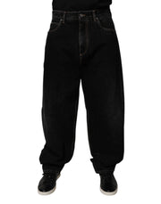 Dolce & Gabbana Black Cotton Mid Waist Wide Leg Denim Jeans