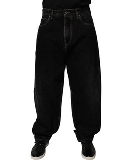 Dolce & Gabbana Black Cotton Mid Waist Wide Leg Denim Jeans