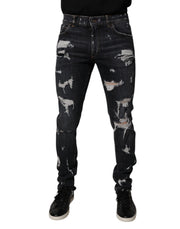 Dolce & Gabbana Black Tattered Cotton Skinny Men Denim Jeans