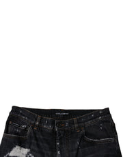 Dolce & Gabbana Black Tattered Cotton Skinny Men Denim Jeans
