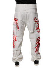 Dolce & Gabbana White Corals Tattered Straight Denim Jeans
