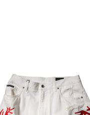 Dolce & Gabbana White Corals Tattered Straight Denim Jeans