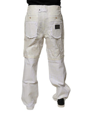 Dolce & Gabbana White Linen Mid Waist Straight Men Denim Jeans