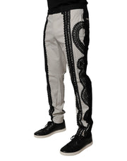 Dolce & Gabbana White Lace Trim Mid Waist Dress Formal Pants