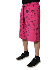 Dolce & Gabbana Pink Cotton Heart Print Bermuda Shorts