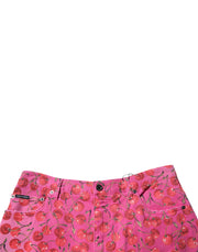 Dolce & Gabbana Pink Cherry Print Cargo Cotton Shorts