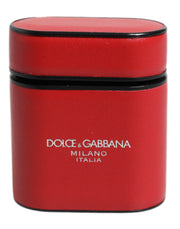 Dolce & Gabbana Red Calfskin Leather Logo Print Flip Holder Airpods Case