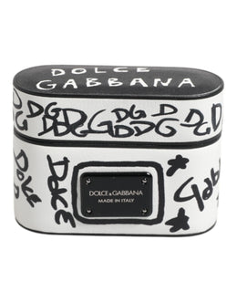 Dolce & Gabbana Black White Leather Scribble Embossed Logo Airpods Case