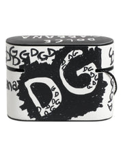 Dolce & Gabbana Black White Leather Scribble Embossed Logo Airpods Case