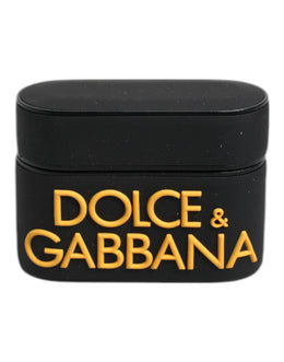 Dolce & Gabbana Black Yellow Silicone Embossed Logo Airpods Case