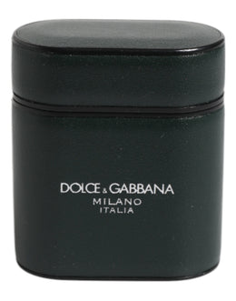 Dolce & Gabbana Green Calfskin Leather Logo Print Flip Holder Airpods Case