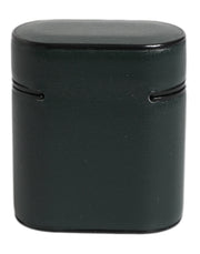 Dolce & Gabbana Green Calfskin Leather Logo Print Flip Holder Airpods Case