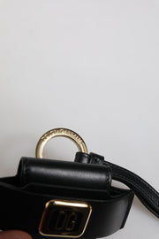 Dolce & Gabbana Black Leather Strap Gold Metal Logo Plaque Airpods Case