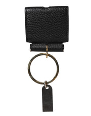 Dolce & Gabbana Black Leather Strap Gold Metal Logo Plaque Airpods Case