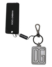 Dolce & Gabbana Gray Black DG Rubber Logo Silver Men's Keychain Keyring