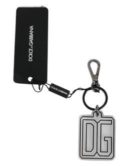Dolce & Gabbana Gray Black DG Rubber Logo Silver Men's Keychain Keyring