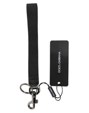 Dolce & Gabbana Black Logo Nylon Silver Brass Men Holder Keychain Keyring