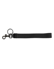 Dolce & Gabbana Black Logo Nylon Silver Brass Men Holder Keychain Keyring
