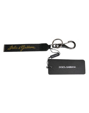 Dolce & Gabbana Black Logo Nylon Silver Brass Men Holder Keychain Keyring