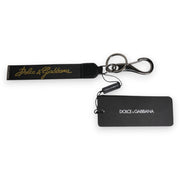 Dolce & Gabbana Black Logo Nylon Silver Brass Men Holder Keychain Keyring