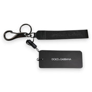 Dolce & Gabbana Black Logo Nylon Silver Brass Men Holder Keychain Keyring