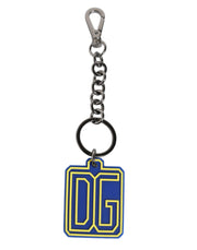 Dolce & Gabbana Blue Yellow DG Rubber Logo Silver Men's Keychain Keyring