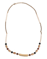 Dolce & Gabbana Black Gold Wooden Beaded Logo Pendant Necklace
