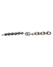 Dolce & Gabbana Silver Tone Chain Lobster Clasp Logo Gray Pearls Bracelet