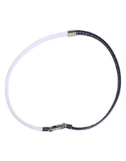 Dolce & Gabbana Blue White Leather Trimmed DG Engraved Silver Tone Clasp Bracelet