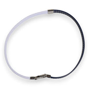 Dolce & Gabbana Blue White Leather Trimmed DG Engraved Silver Tone Clasp Bracelet