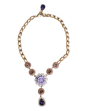 Dolce & Gabbana Gold Brass Floral Crystals Pearl Embellished Necklace