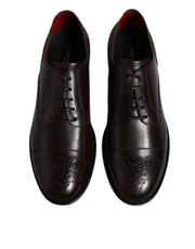 Dolce & Gabbana Maroon Calfskin Leather Derby Men Dress Shoes