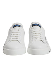 Dolce & Gabbana White Blue Leather Logo Low Top Sneakers Shoes