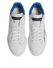 Dolce & Gabbana White Blue Leather Logo Low Top Sneakers Shoes
