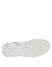 Dolce & Gabbana White Blue Leather Logo Low Top Sneakers Shoes