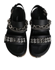 Dolce & Gabbana Black Crystal Embellish Strap Sandals Shoes