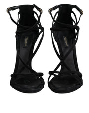 Dolce & Gabbana Black Leather Stiletto Heels Sandals Shoes