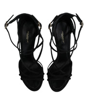 Dolce & Gabbana Black Leather Stiletto Heels Sandals Shoes