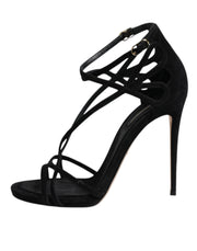 Dolce & Gabbana Black Leather Stiletto Heels Sandals Shoes