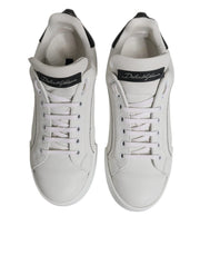 Dolce & Gabbana White Black Leather Low Top Sneakers Shoes