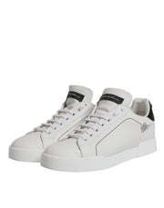 Dolce & Gabbana White Black Leather Low Top Sneakers Shoes