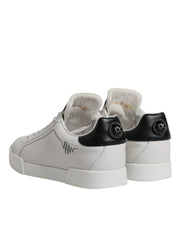 Dolce & Gabbana White Black Leather Low Top Sneakers Shoes