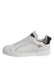 Dolce & Gabbana White Black Leather Low Top Sneakers Shoes