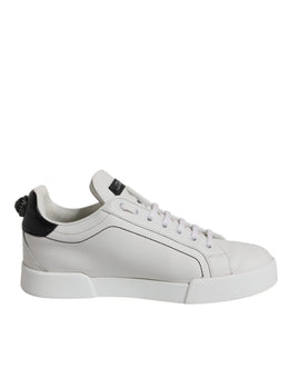 Dolce & Gabbana White Black Leather Low Top Sneakers Shoes