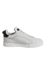 Dolce & Gabbana White Black Leather Low Top Sneakers Shoes