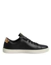 Dolce & Gabbana Black Leather Gold Red Heart Sneakers Shoes