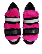 Dolce & Gabbana Black Pink Fur Embellished Sneakers Shoes