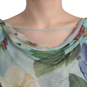 Dolce & Gabbana Blue Floral Print Tiered Long Maxi Dress