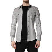 Dolce & Gabbana Metallic Gray Cotton Button Down Shirt
