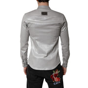 Dolce & Gabbana Metallic Gray Cotton Button Down Shirt